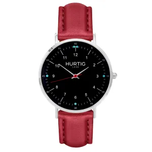 Moderno Vegan Leather Watch Silver, Black & Red
