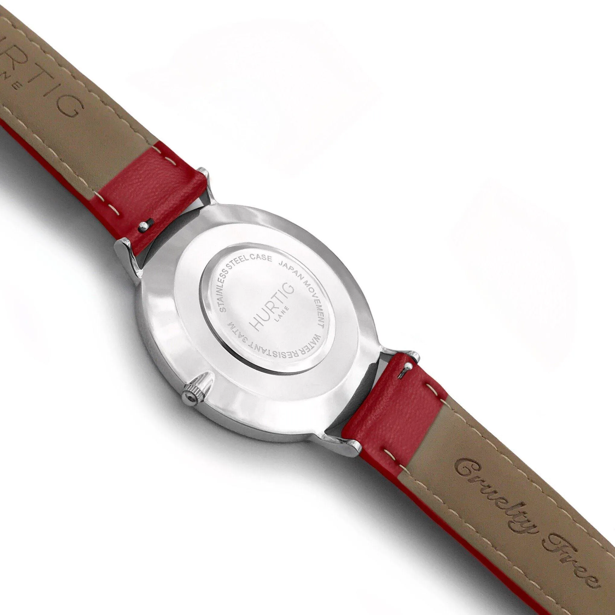 Moderno Vegan Leather Watch Silver, Black & Red