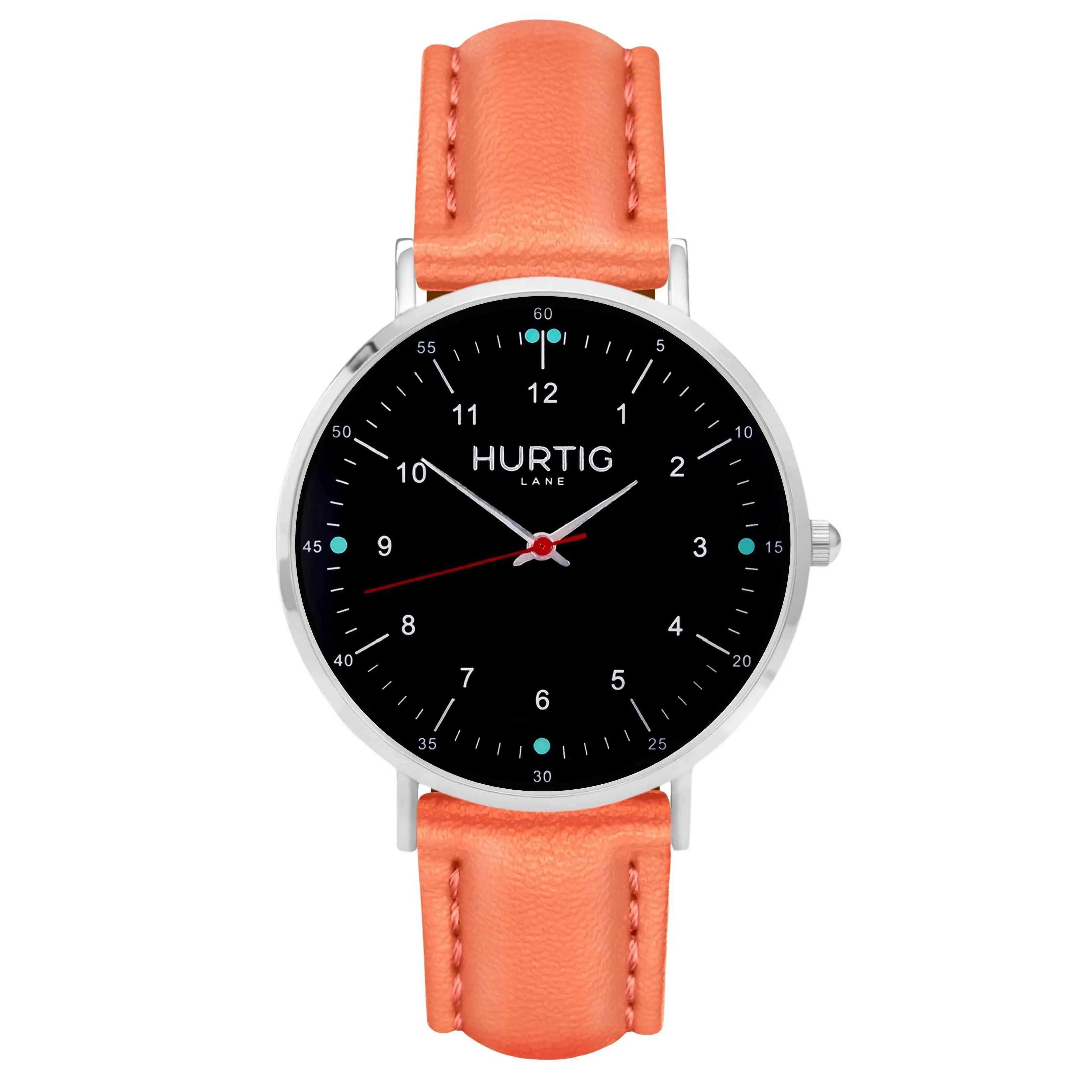Moderno Vegan Leather Watch Silver, Black & Red
