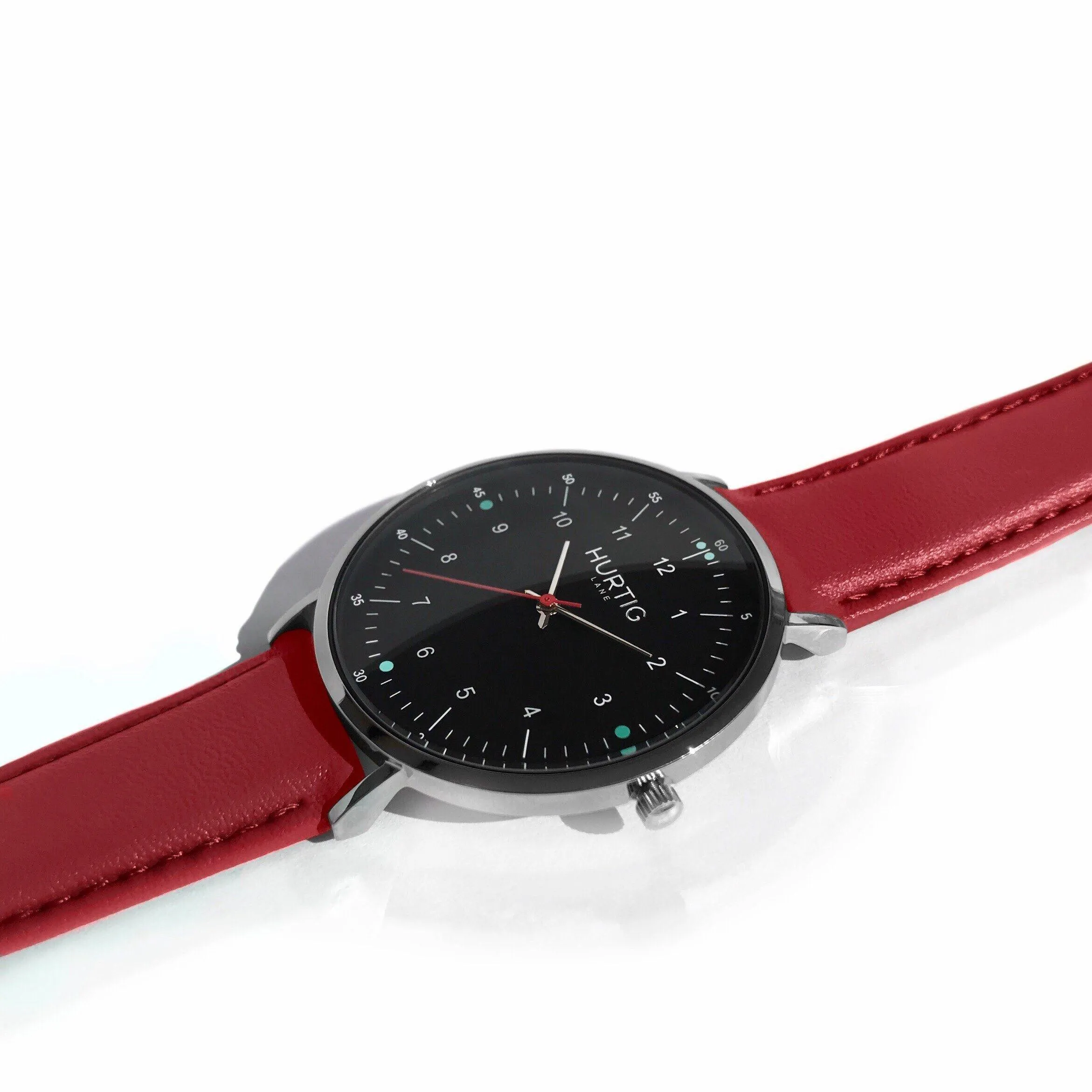 Moderno Vegan Leather Watch Silver, Black & Red