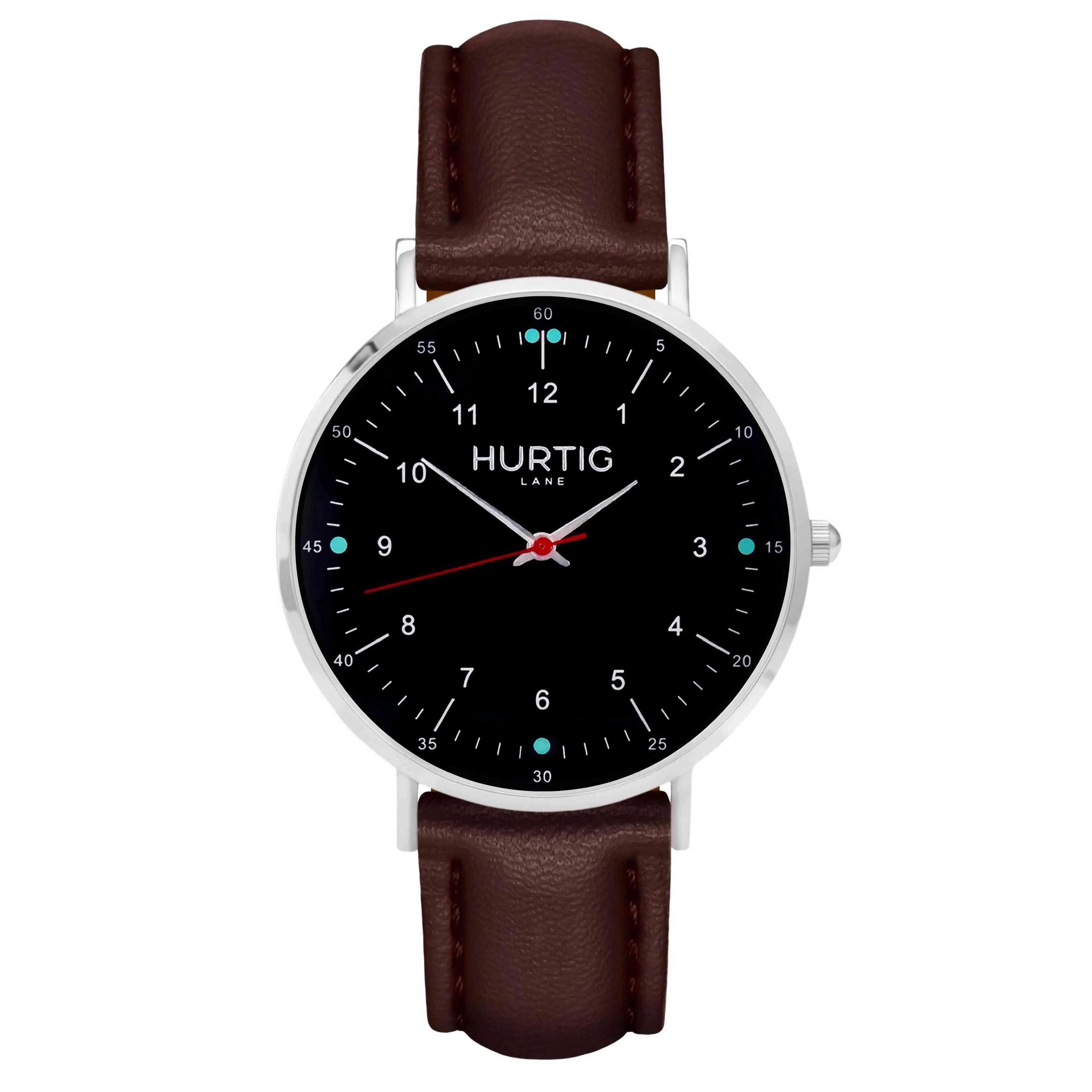 Moderno Vegan Leather Watch Silver, Black & Red