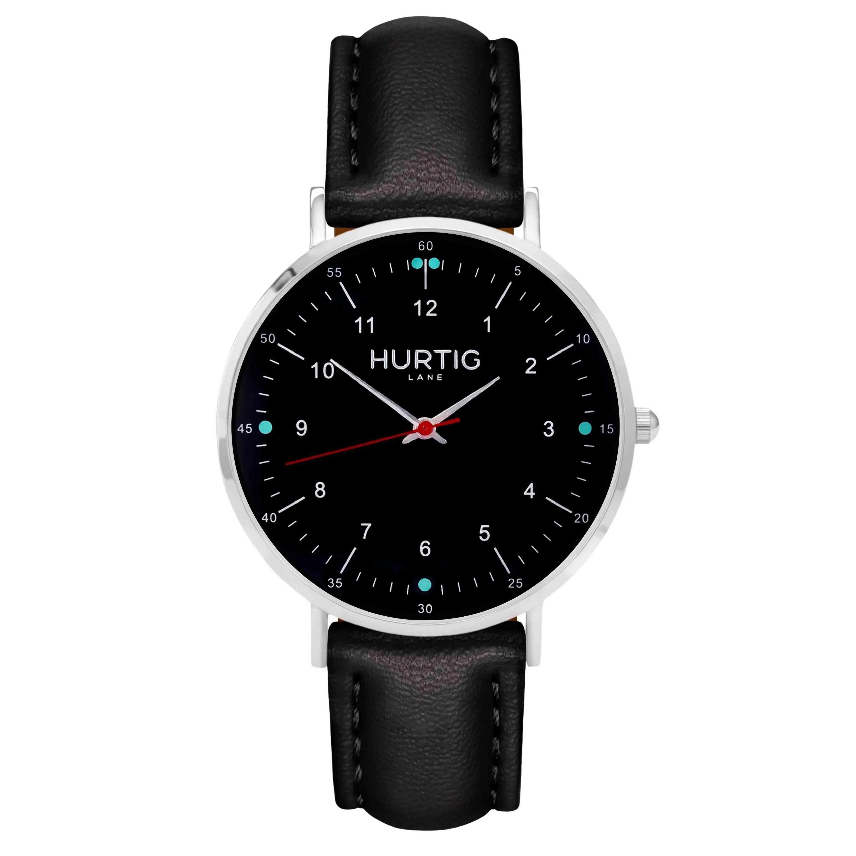Moderno Vegan Leather Watch Silver, Black & Red