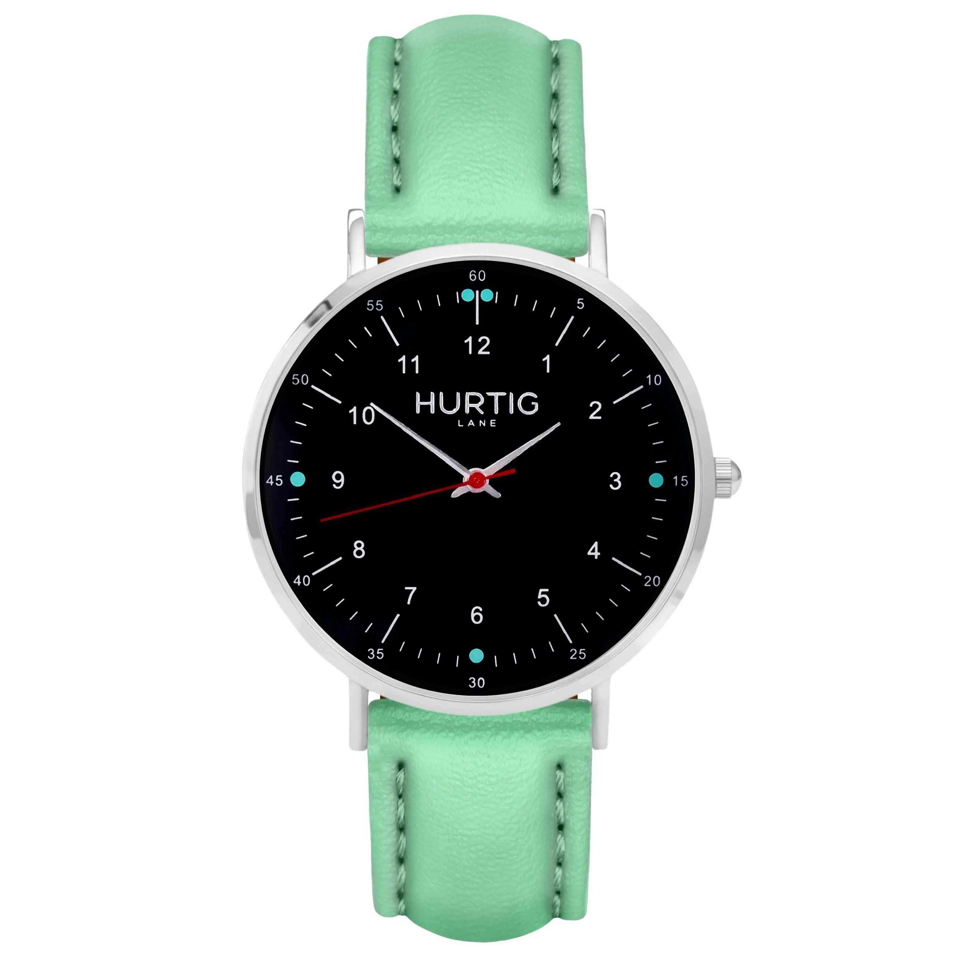 Moderno Vegan Leather Watch Silver, Black & Red