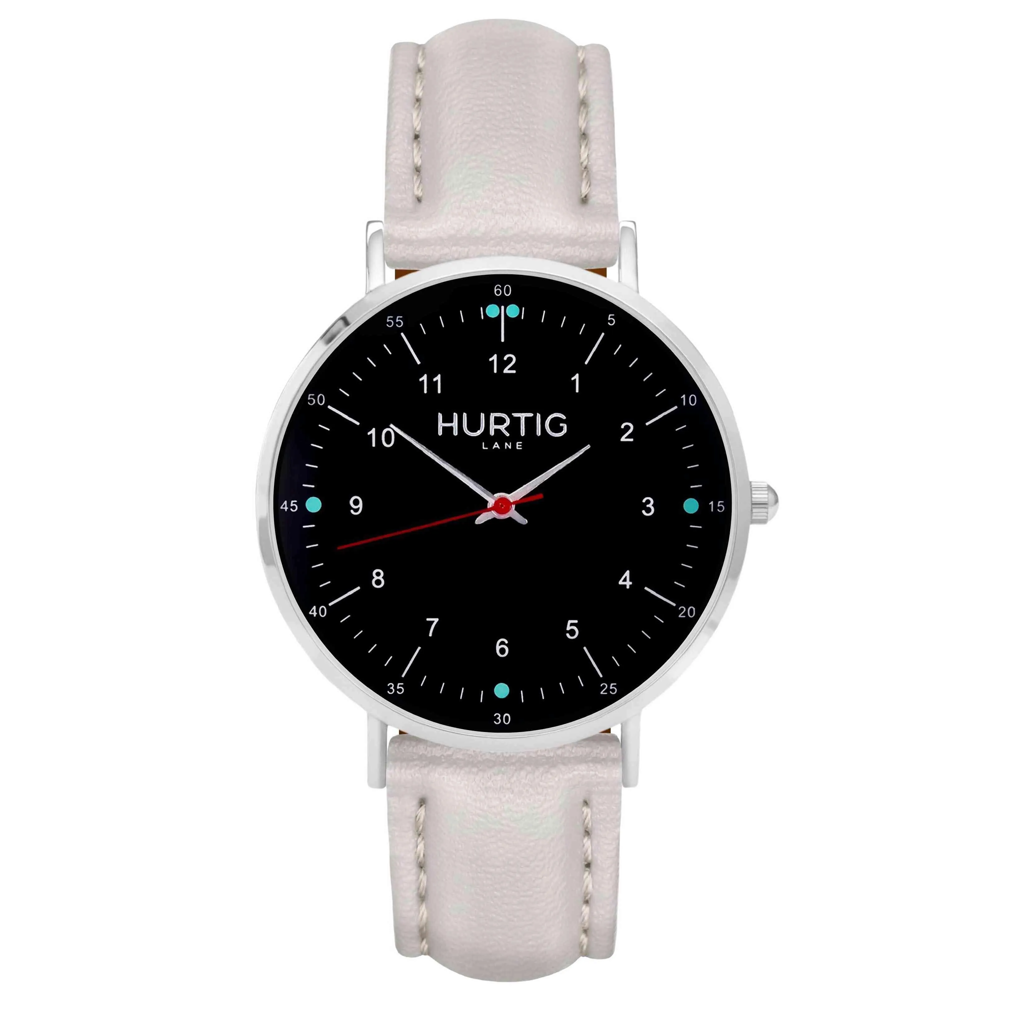 Moderno Vegan Leather Watch Silver, Black & Red