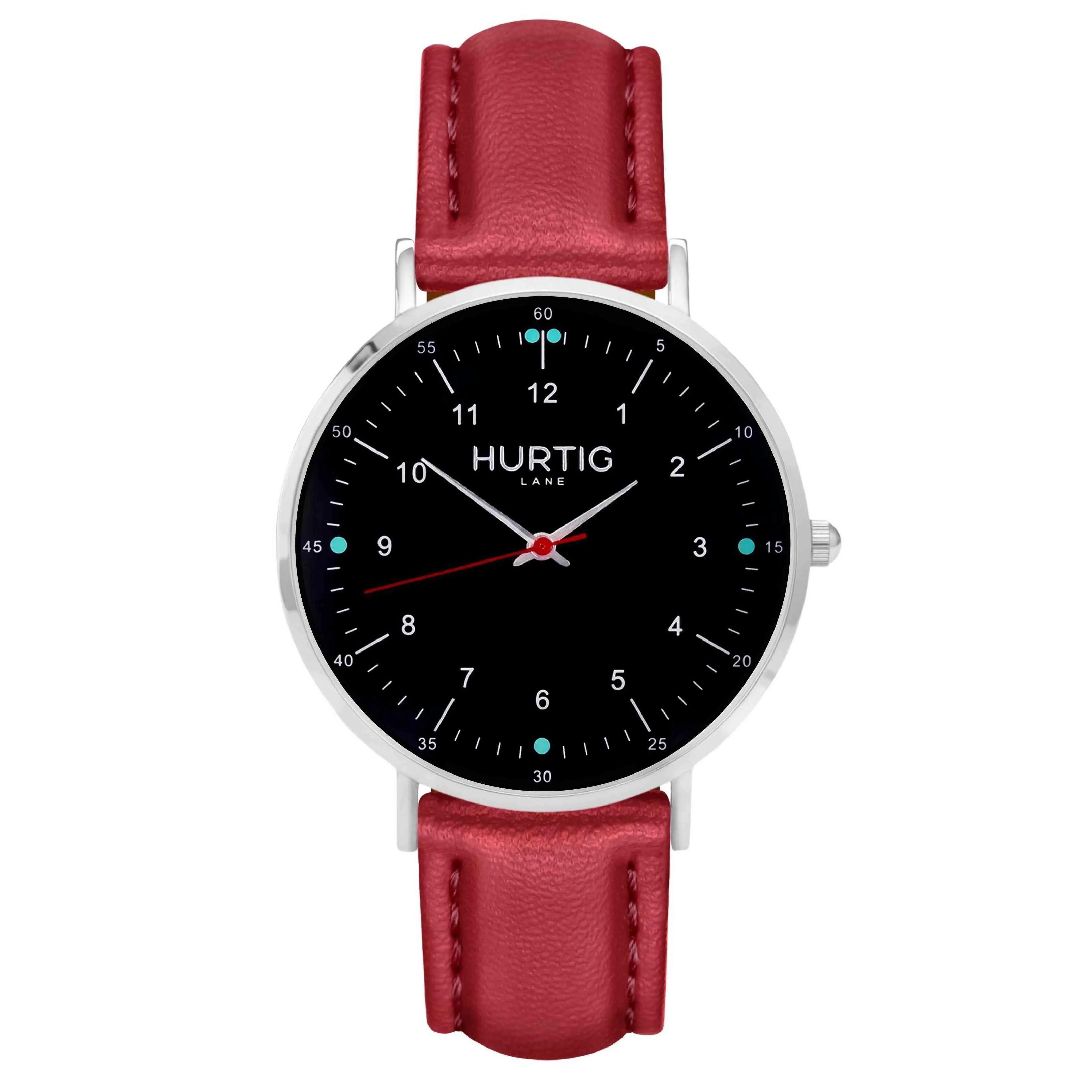 Moderno Vegan Leather Watch Silver, Black & Red