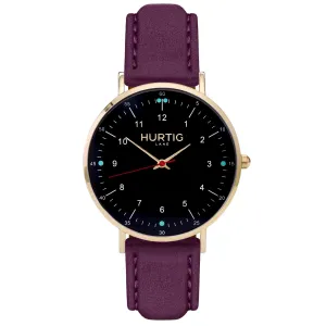Moderno Vegan Suede Watch Gold, Black & Berry