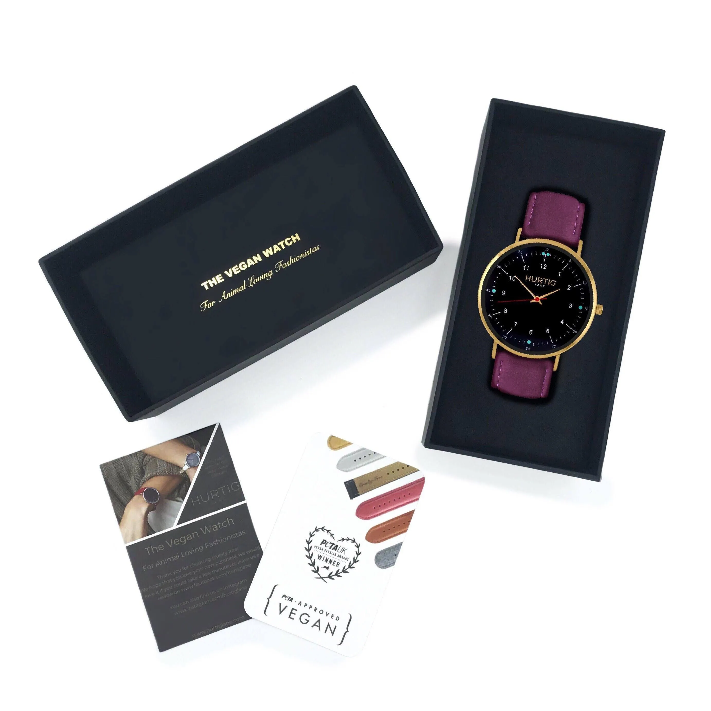 Moderno Vegan Suede Watch Gold, Black & Berry