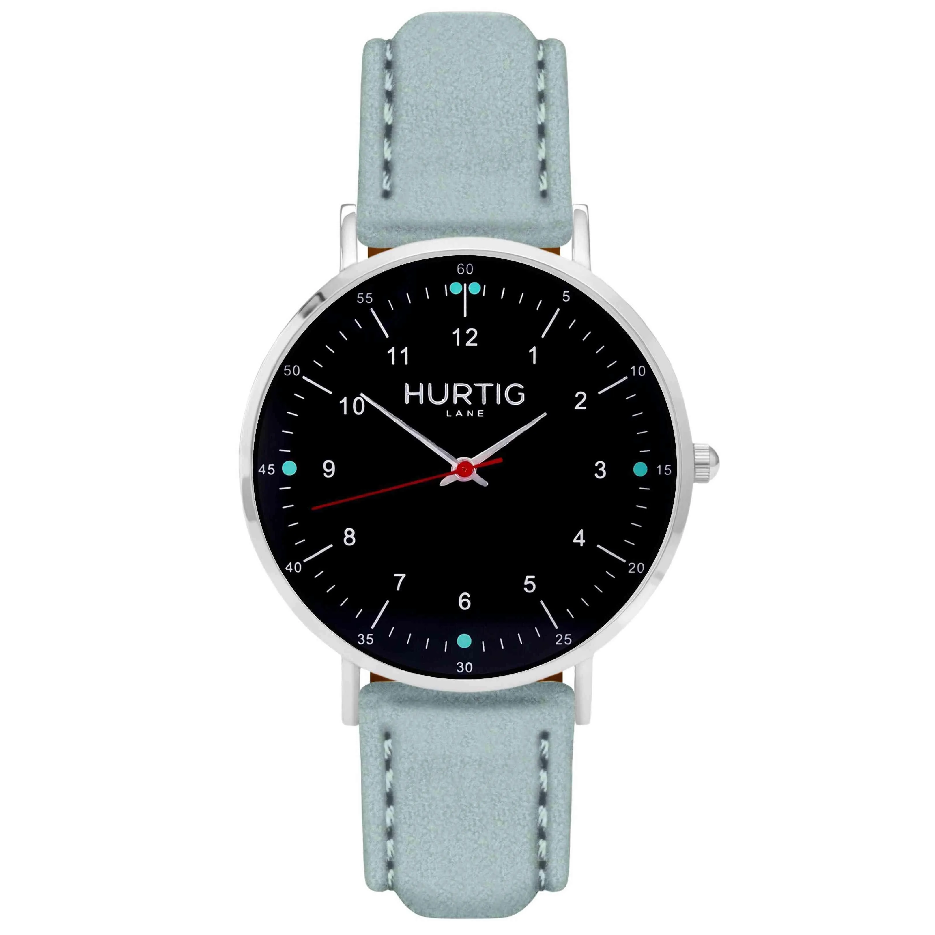 Moderno Vegan Suede Watch Silver, Black & Duck Egg