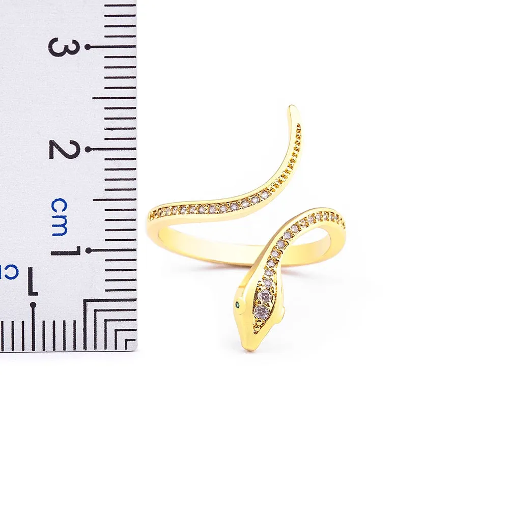 New Fashion Cute Animal Snake Shaped Inlaid Shiny Crystal Zircon Opening Adjustable Gold Plated Ring