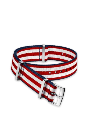 Omega Nato Polyamide 5-stripe Red & White Strap with Blue Borders