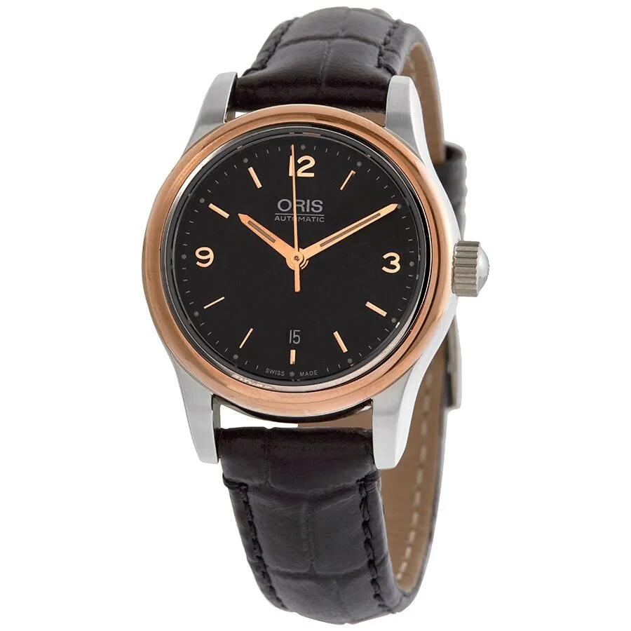 Oris Classic Date Automatic Black Dial Black Leather Ladies Watch 01 561 7650 4334-07 5 14 11