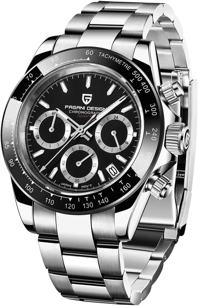 Pagani Design Mens Watches Full Stainless Steel Analogue Quartz Wrist Watch for Men Luxury Waterproof Dress Wristwatch Date