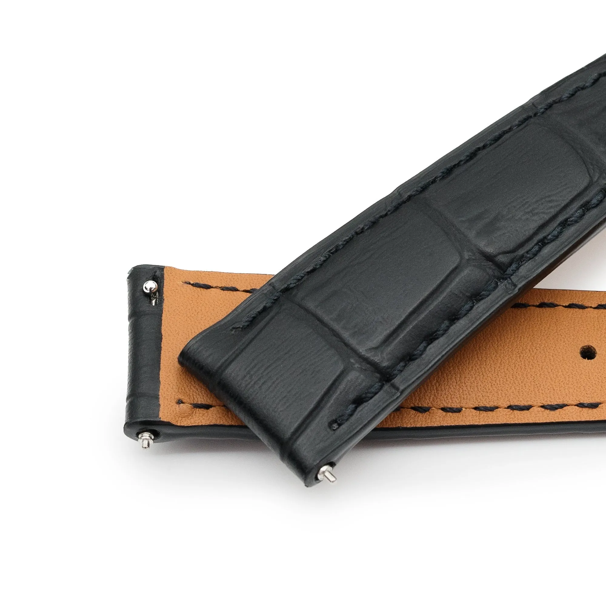 Q.R. 18mm or 19mm Black CrocoCalf (Italian Croco Grain) Watch Band