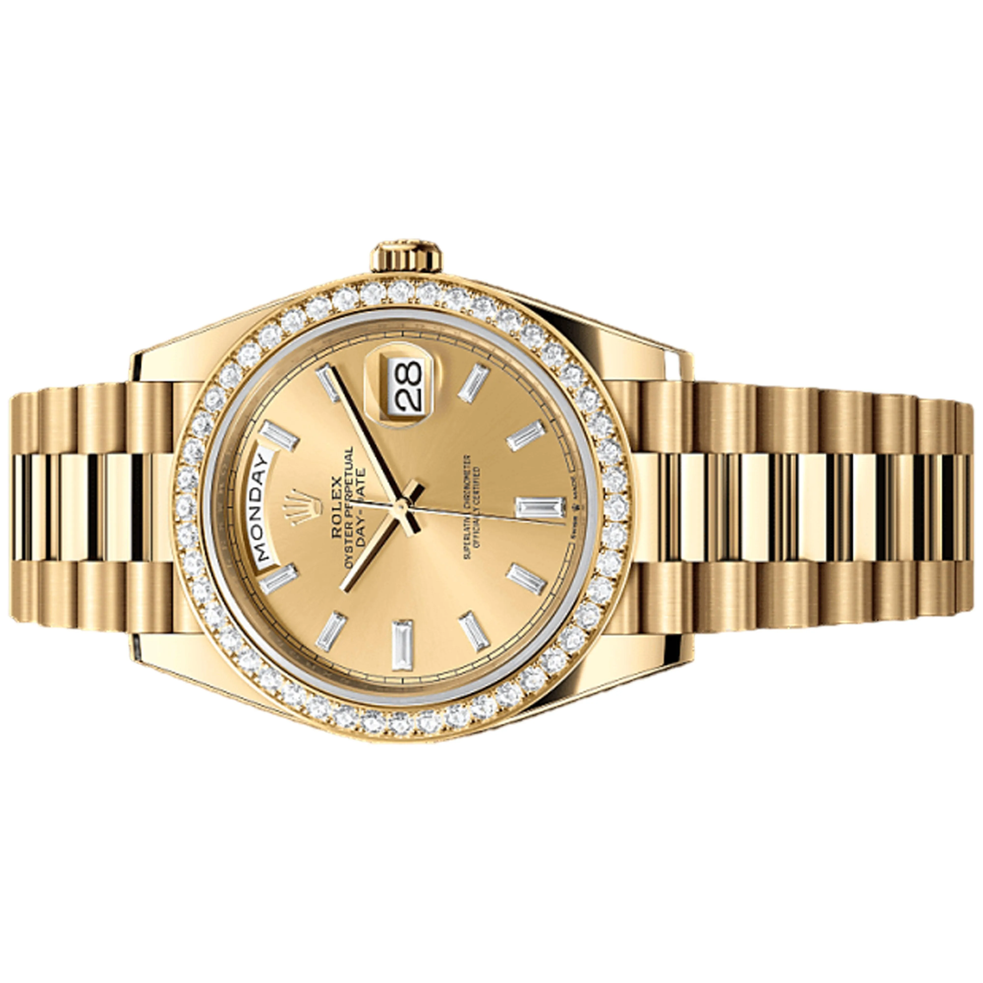 Rolex Day Date 40mm 228348RBR Champagne Baguette Diamond Dial, Worn