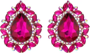 Rosemarie & Jubalee Women's Statement Vintage Style Dramatic Teardrop Crystal Clip On Earrings, 1.68"