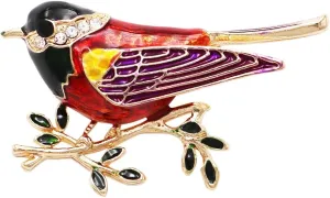 Rosemarie & Jubalee Women's Stunning Enamel and Crystal Sparrow Bird Statement Brooch Lapel Pin, 2"