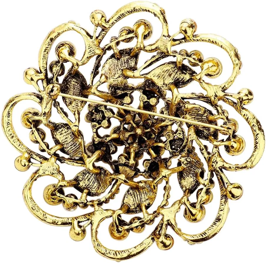 Rosemarie & Jubalee Women's Stunning Vintage Vibes Crystal Flower And Leaf Pinwheel Statement Size Large Brooch, 4"