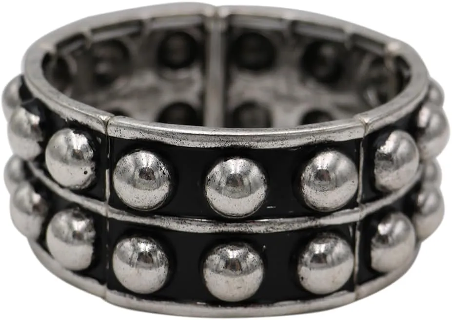 Rosemarie & Jubalee Women's Western Style Burnished Silver Tone Double Ball Statement Stretch Bangle Bracelet, 7.25"