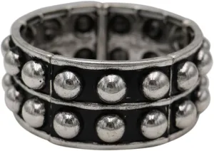 Rosemarie & Jubalee Women's Western Style Burnished Silver Tone Double Ball Statement Stretch Bangle Bracelet, 7.25"
