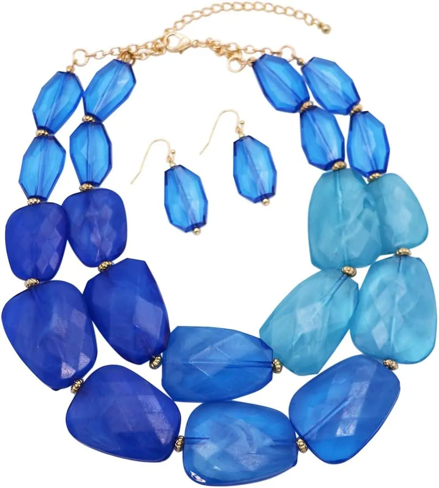 Rosemarie Collections Women's Chic Ombre Polished Resin Statement Necklace Earring Set, 16" 3" Extender