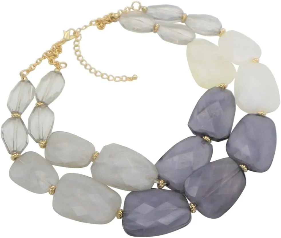 Rosemarie Collections Women's Chic Ombre Polished Resin Statement Necklace Earring Set, 16" 3" Extender