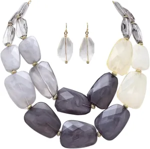 Rosemarie Collections Women's Chic Ombre Polished Resin Statement Necklace Earring Set, 16" 3" Extender