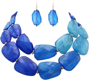 Rosemarie Collections Women's Chic Ombre Polished Resin Statement Necklace Earring Set, 16" 3" Extender