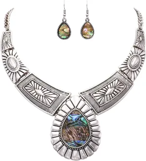 Rosemarie Collections Womens Chic Western Teardrop Howlite Stone Statement Necklace Earrings Set, 16" 3" Extender