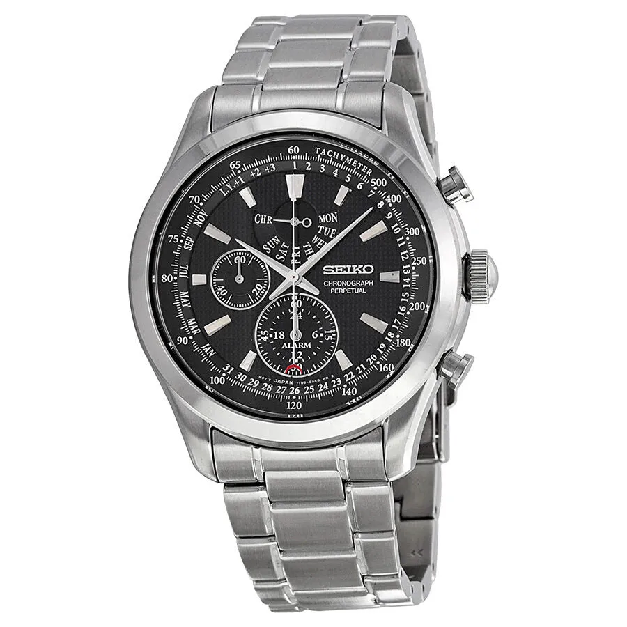 Seiko Neo Classic Alarm Perpetual Black Dial Men's Watch SPC125