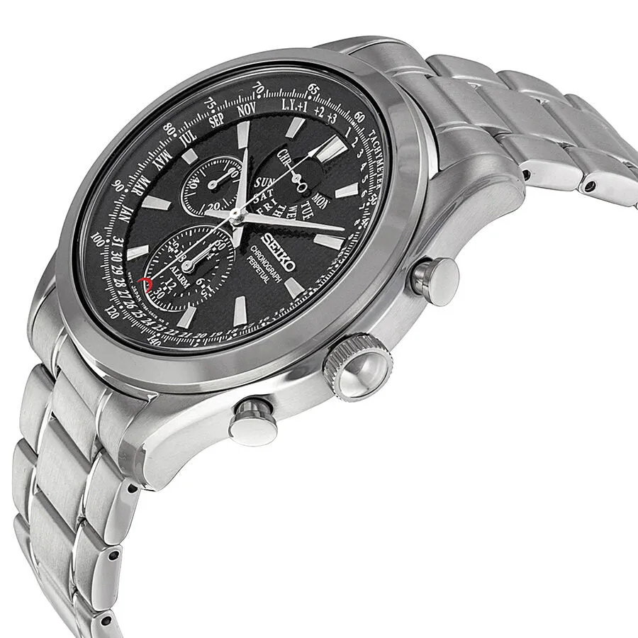Seiko Neo Classic Alarm Perpetual Black Dial Men's Watch SPC125