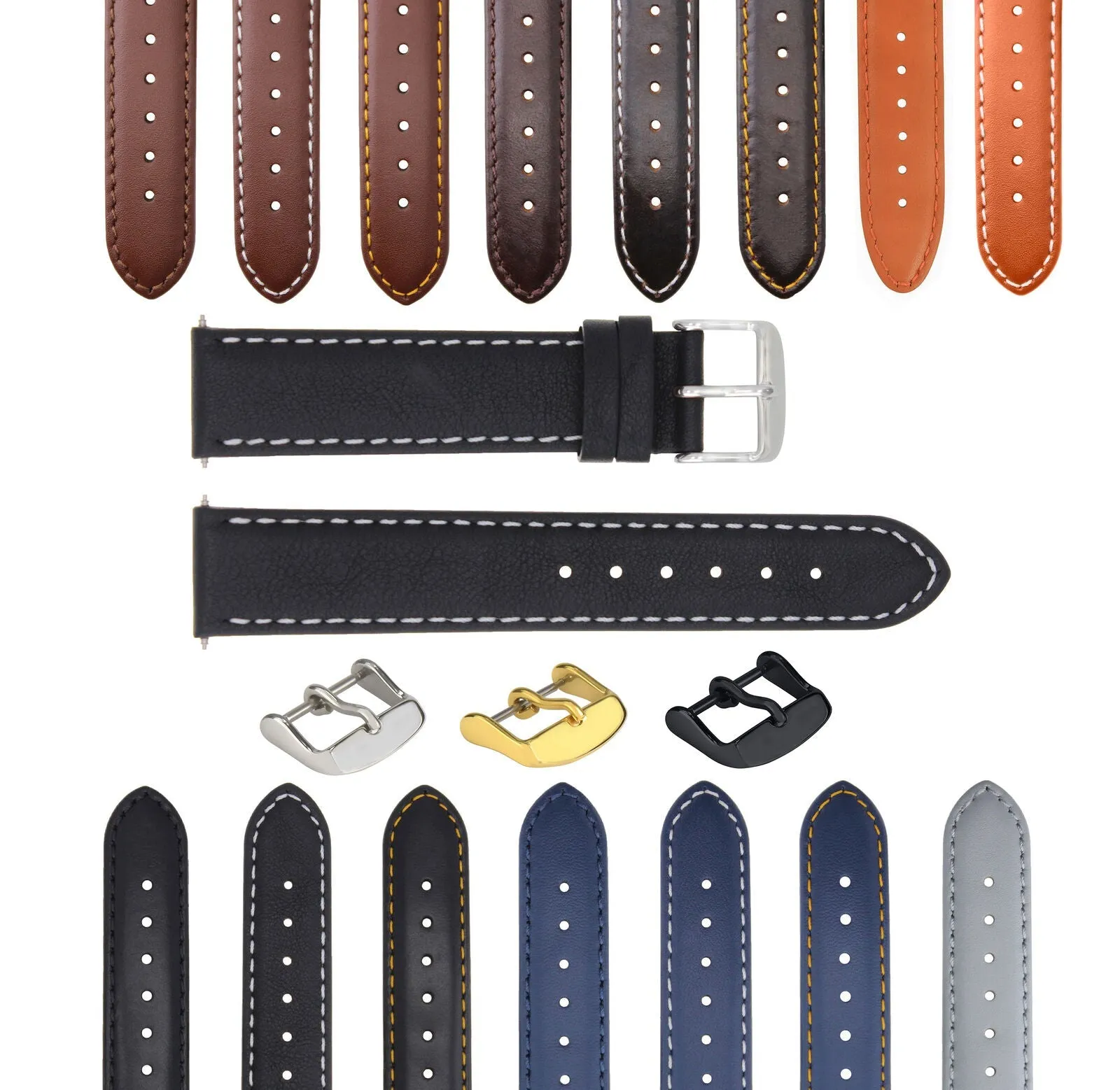 SMOOTH LEATHER WATCH BAND STRAP FOR BREITLING WATCH WATERPROOF - 19MM
