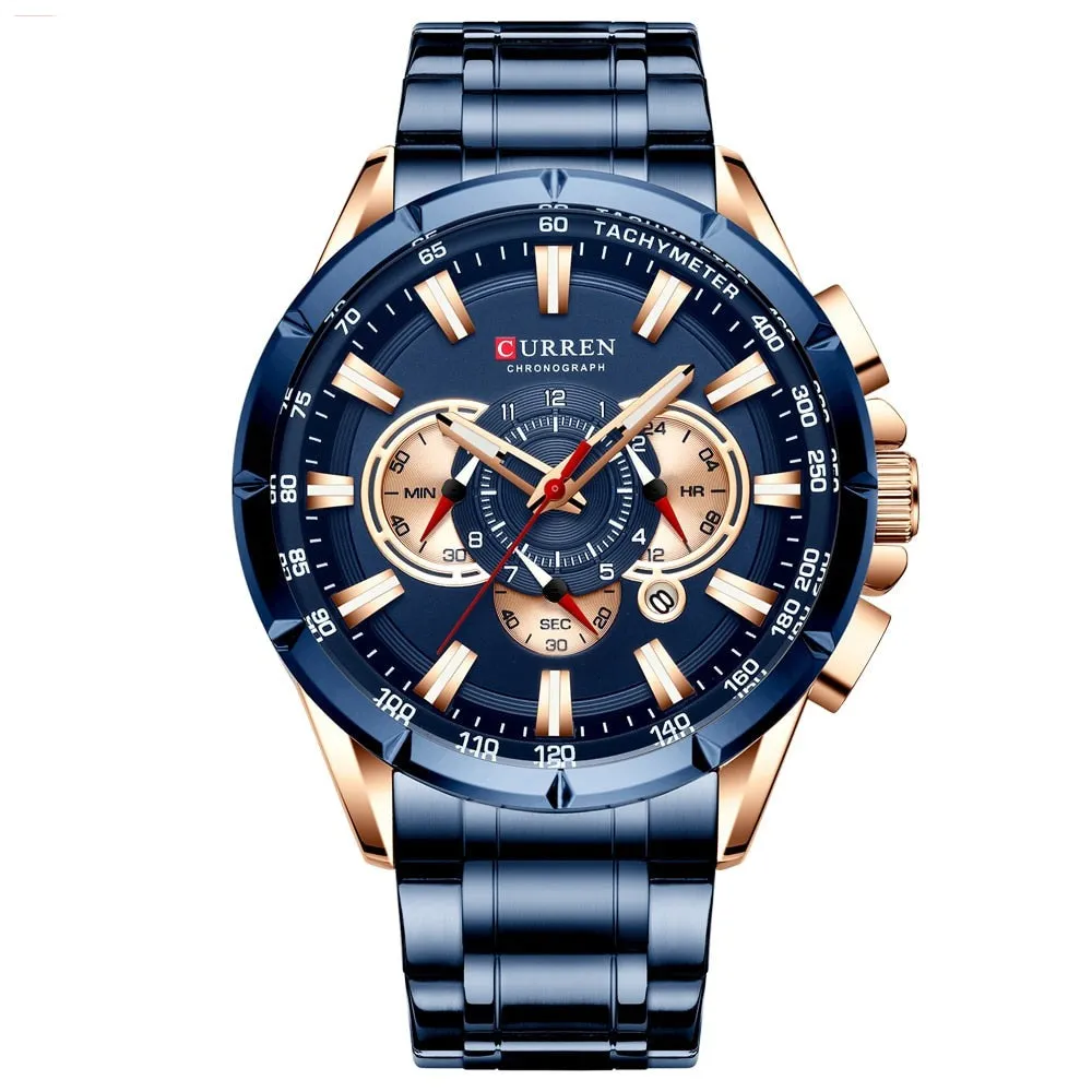 Stainless Steel Band Wristwatch Big Dial Quartz with Luminous Pointers