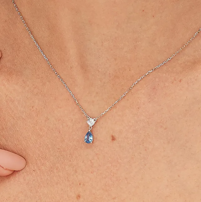 Sterling Silver Necklace and Pendant with Clear CZ and Sapphire CZ by Brosway