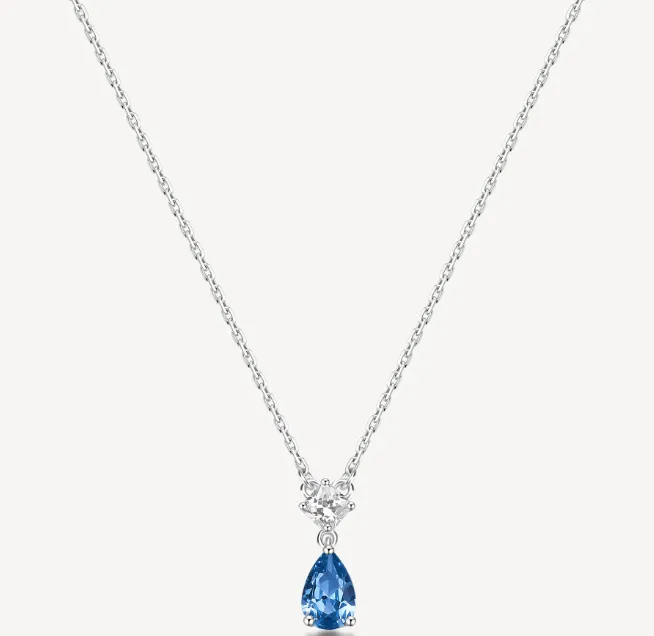 Sterling Silver Necklace and Pendant with Clear CZ and Sapphire CZ by Brosway