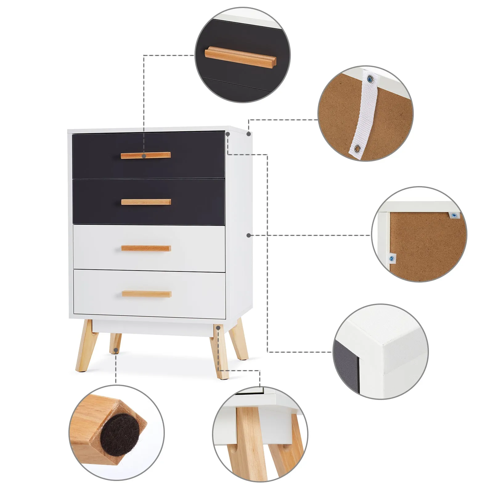 Storage Cabinet, White and Grey, with 4 Drawers
