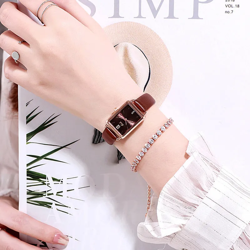 Stylish, simple, fresh and waterproof retro square ladies watch