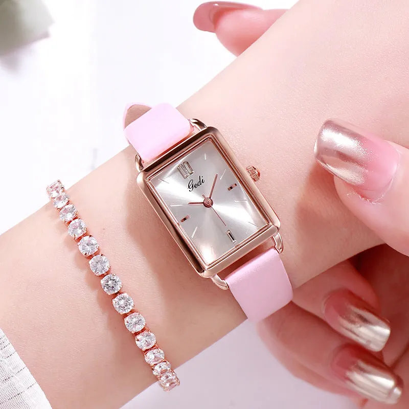 Stylish, simple, fresh and waterproof retro square ladies watch