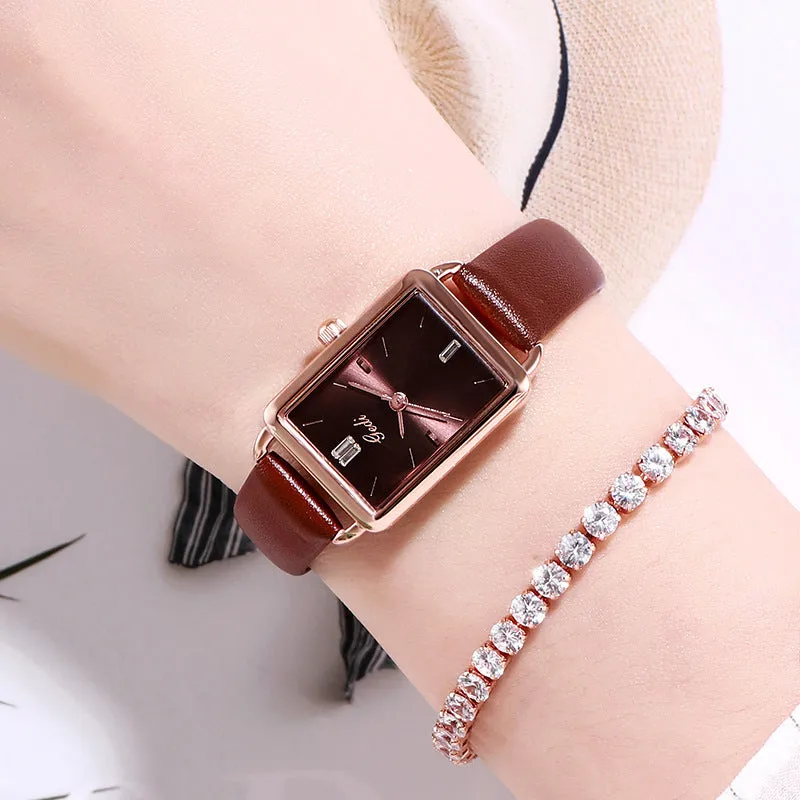 Stylish, simple, fresh and waterproof retro square ladies watch
