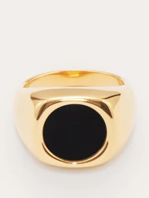 Sunken stone signet ring gold
