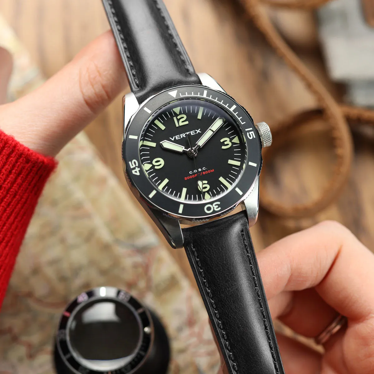 Tenby Classic Padded Genuine Leather Watch Strap  - Black / Black