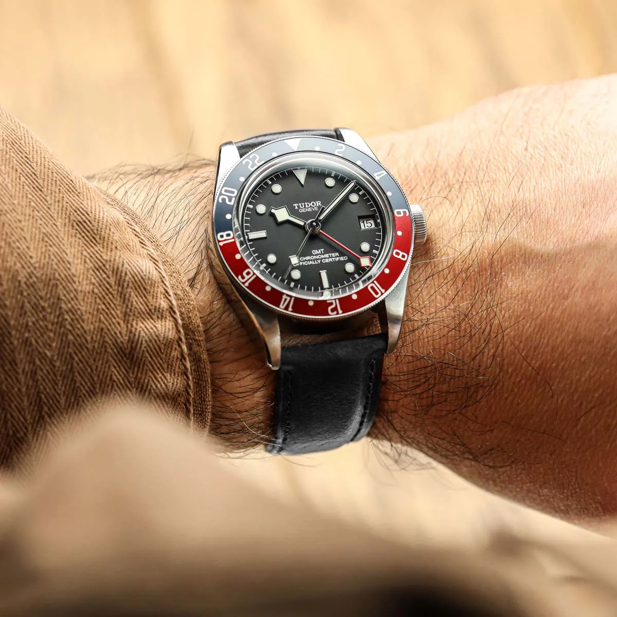 Tenby Classic Padded Genuine Leather Watch Strap  - Black / Black