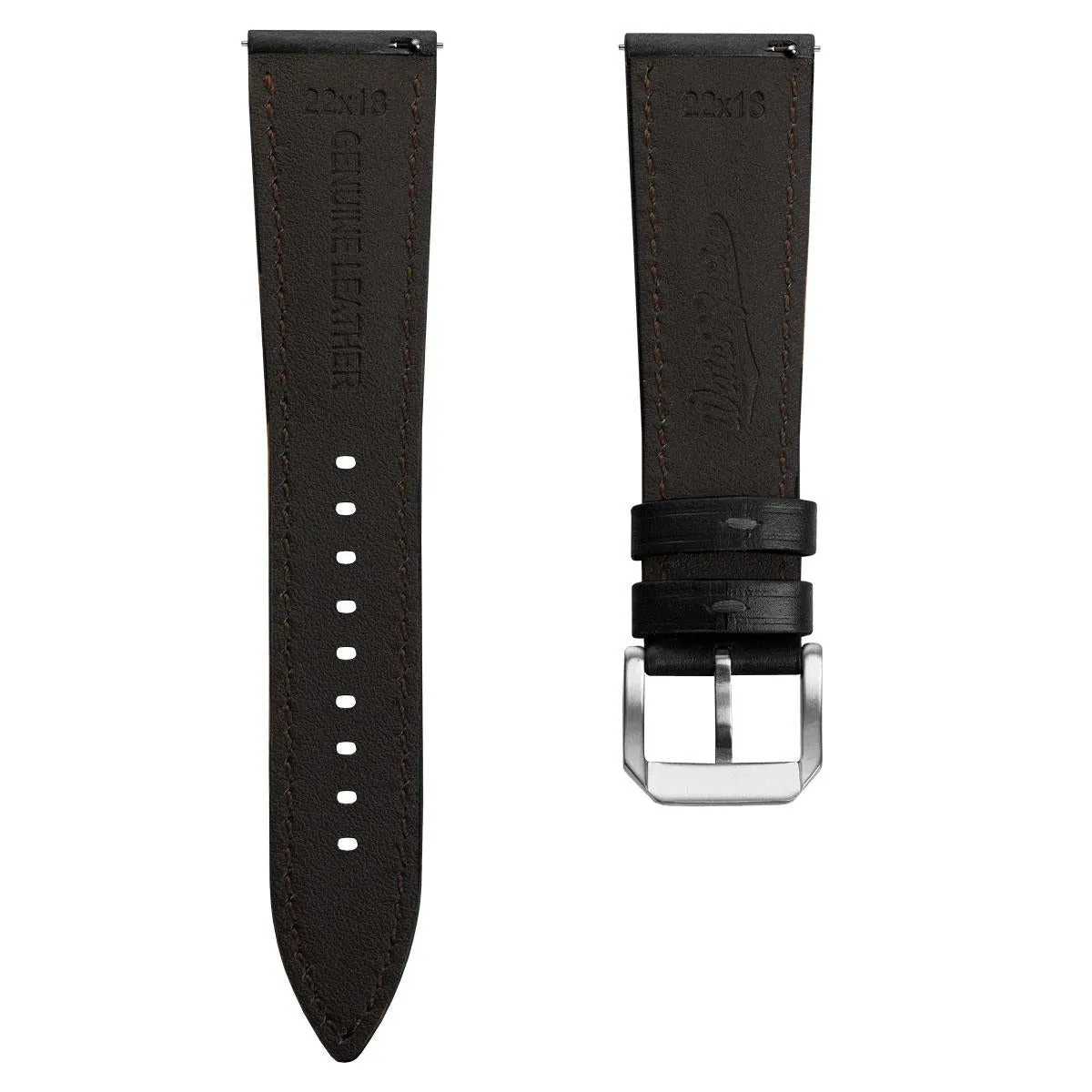 Tenby Classic Padded Genuine Leather Watch Strap  - Black / Black