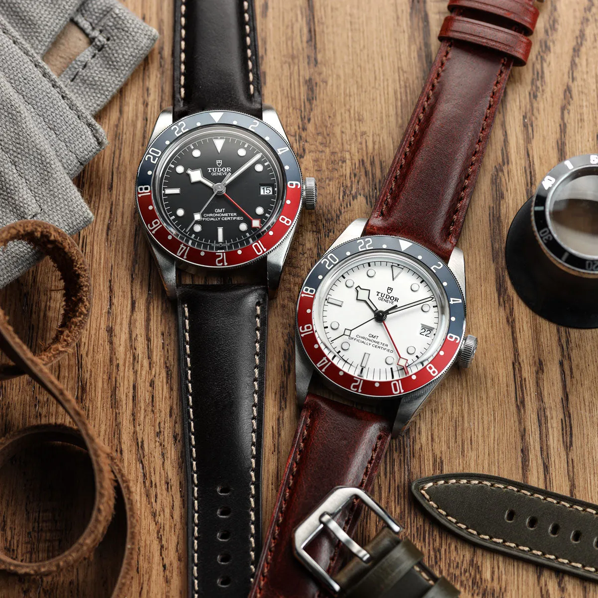 Tenby Classic Padded Genuine Leather Watch Strap  - Black / Black