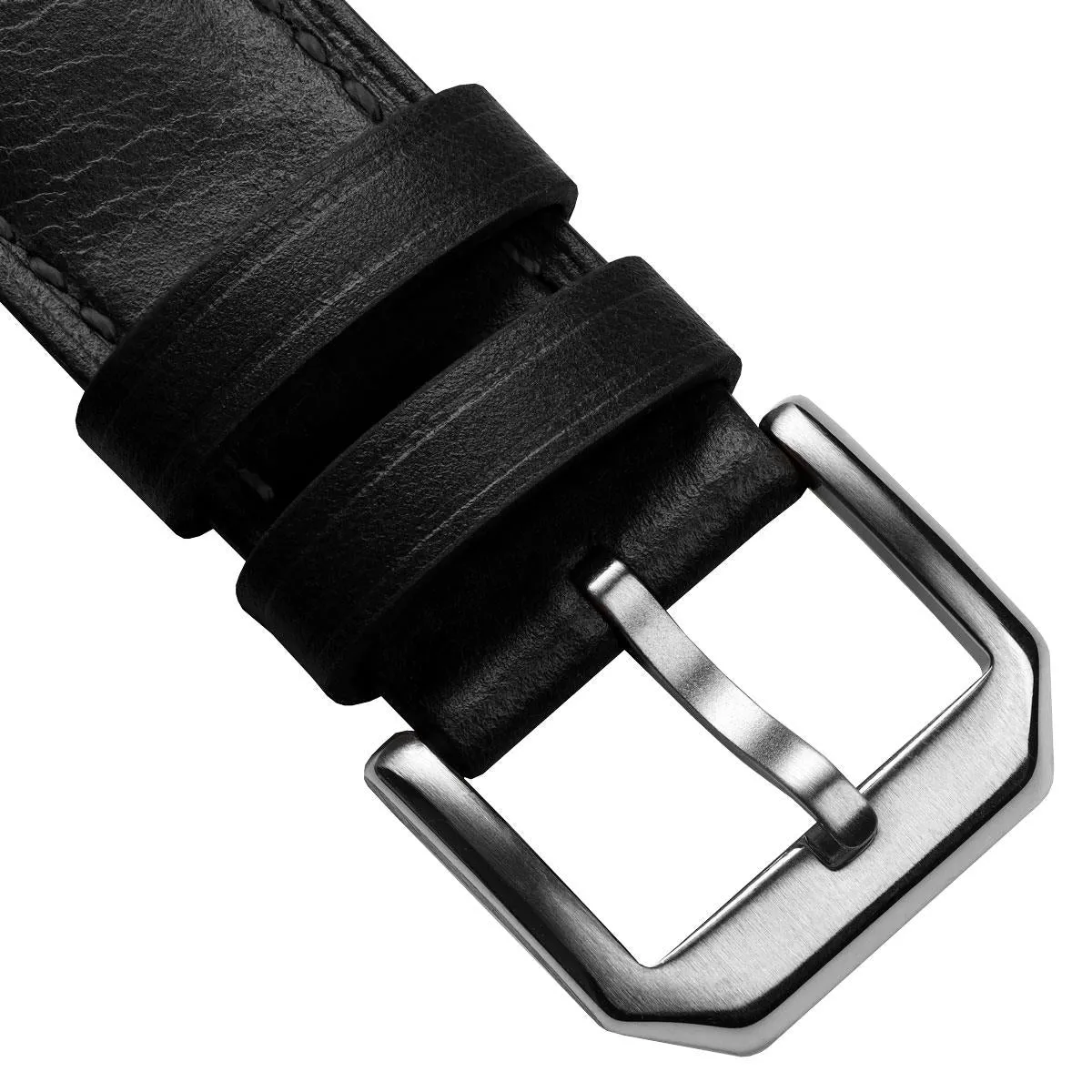 Tenby Classic Padded Genuine Leather Watch Strap  - Black / Black