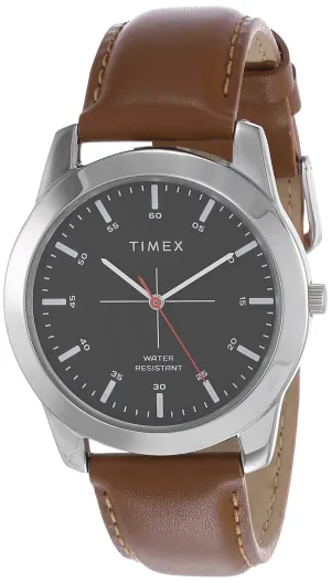 TIMEX Men Leather Analog Black Dial Watch-Tw00Zr264E, Band Color-Brown
