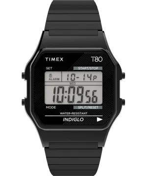 Timex T80 34mm Stainless Steel Expansion Band Watch Black/Black/Digital TW2R67000VQ