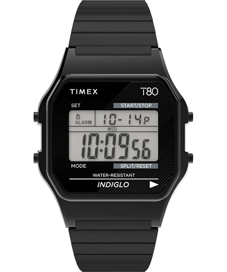 Timex T80 34mm Stainless Steel Expansion Band Watch Black/Black/Digital TW2R67000VQ