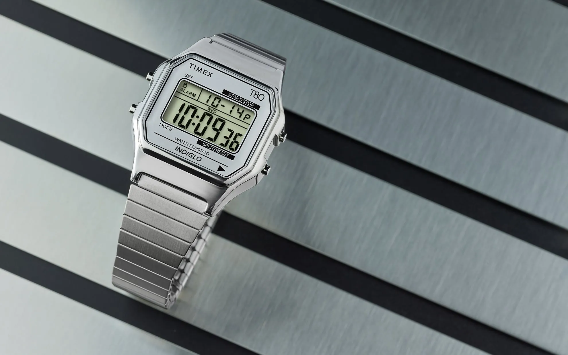 Timex T80 34mm Stainless Steel Expansion Band Watch - Silver