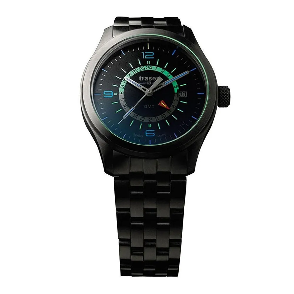 Traser H3 Aurora GMT Mens Stainless Steel Band Blue P59 Quartz Dial Watch - 107036