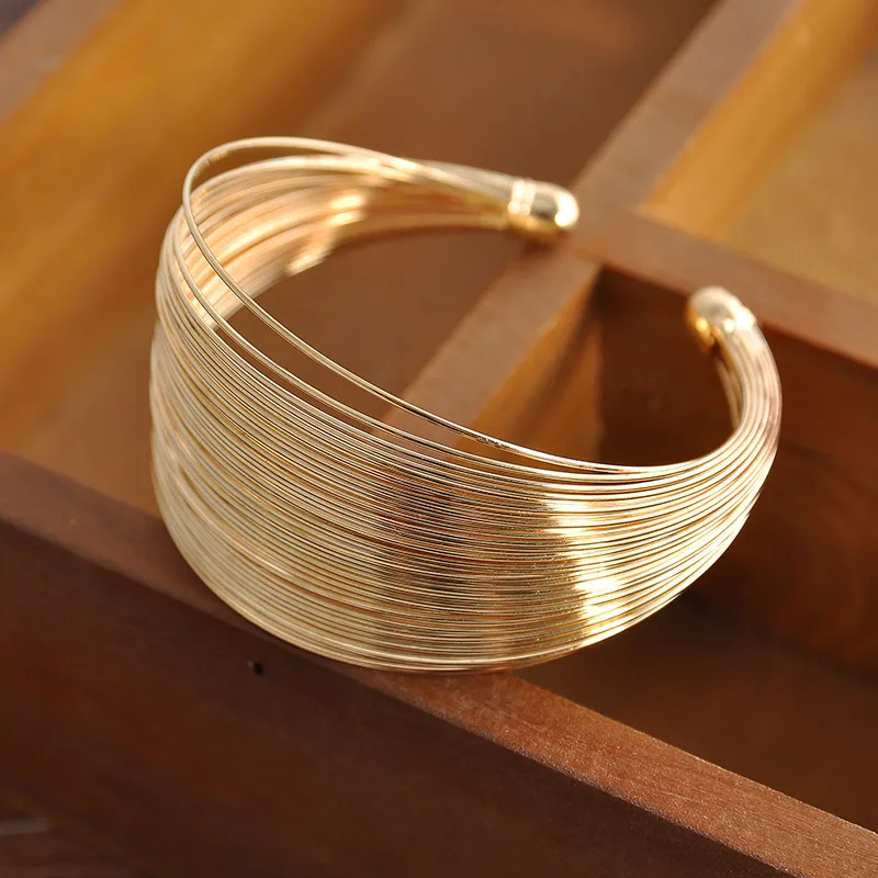 Trio Tone Wide Wire Alloy Bangle | Versatile and Elegant Jewelry